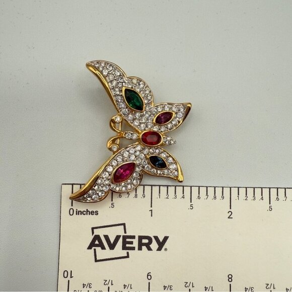 Vintage Sparkly Rhinestone Encrusted BUTTERFLY brooch signed Weekender with Gems - Picture 7 of 7